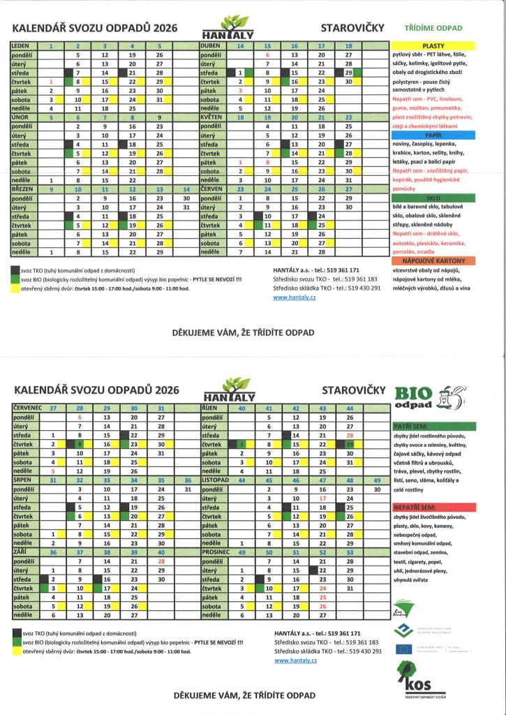 Kalendář svozu odpadů 2026